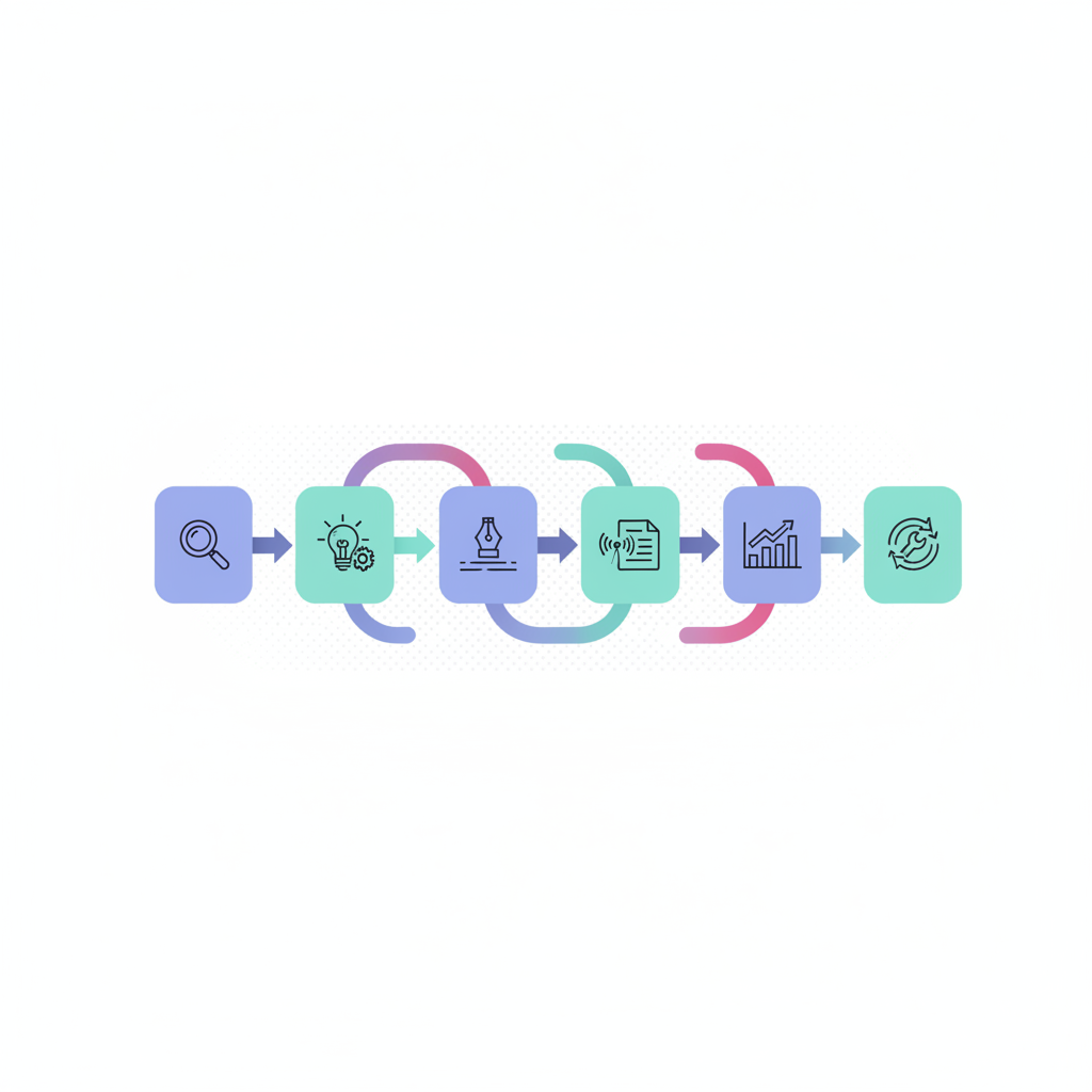 SEO automation pipeline showing the six stages from keyword research to optimization