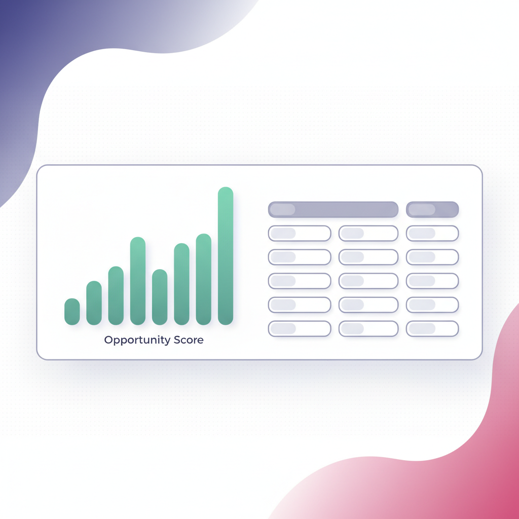 Automated keyword research dashboard showing scored opportunities and Quick Wins